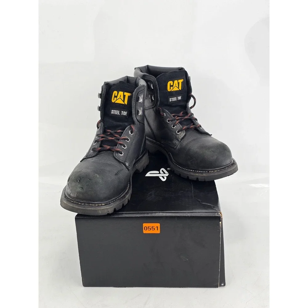 Caterpillar Second Shift Steel Toe Work Boots Mens 14 Black Leather - Good